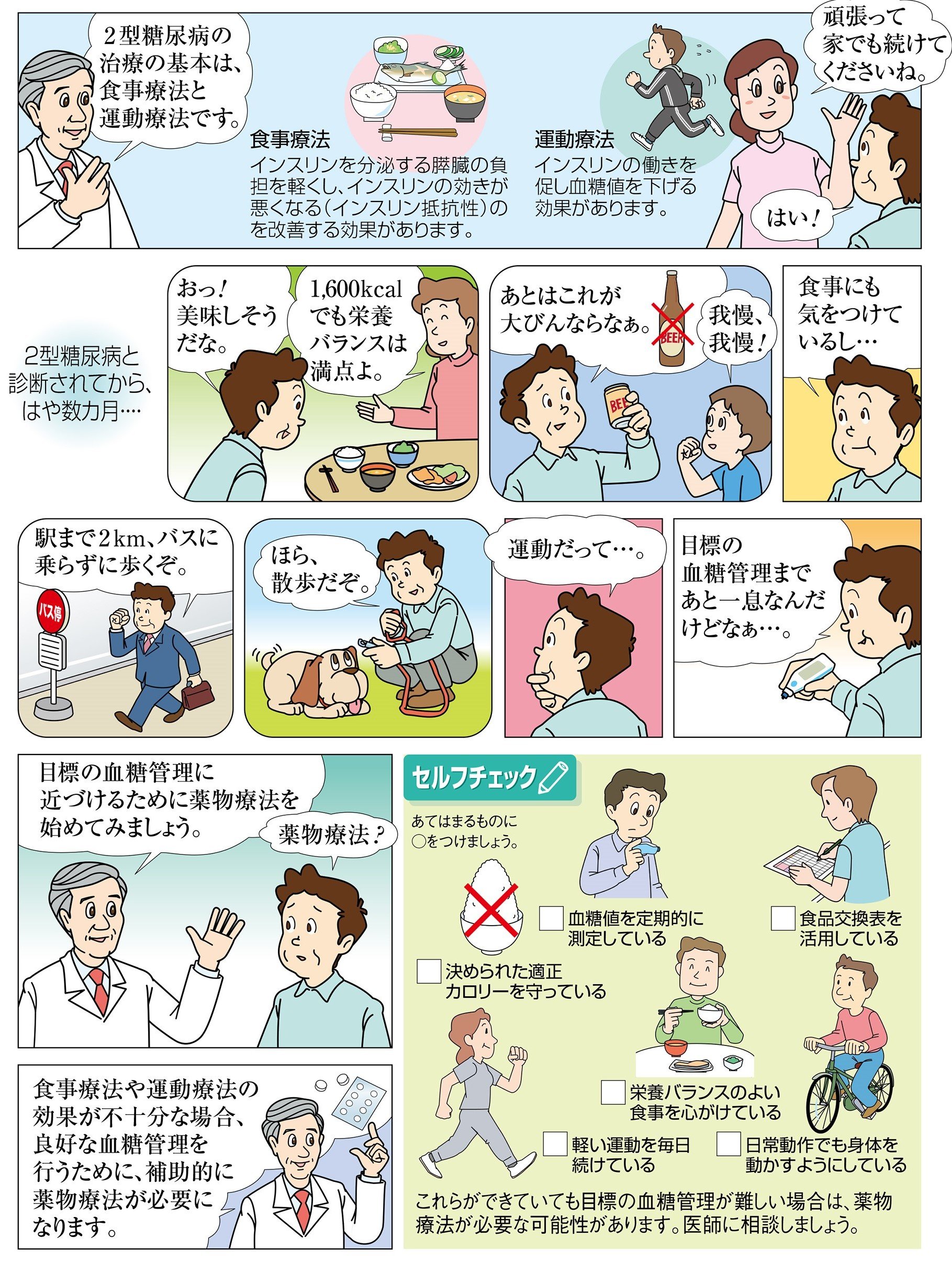 良好な血糖コントロールを行うために、薬物療法は補助的に必要になることがあります。