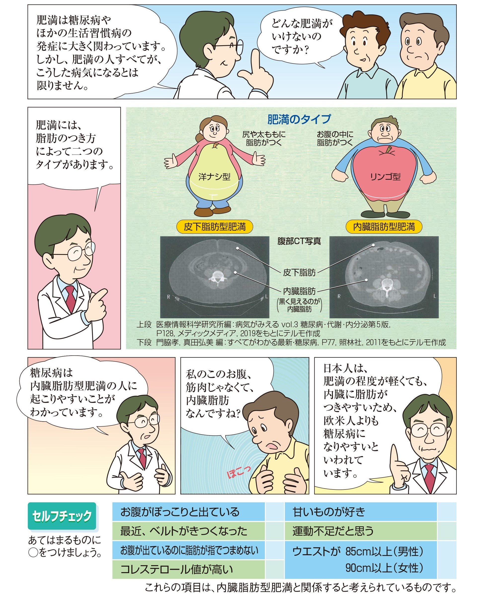 肥満のタイプは「皮下脂肪型肥満」と「内臓脂肪型肥満」のタイプがあり、糖尿病は「内臓脂肪型肥満」の人に起こりやすいと言われています。